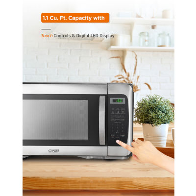 COMMERCIAL CHEF 1.1 Cu. Ft. Countertop Microwave with Digital Display Stainless Steel Microwave & 10 Power Levels