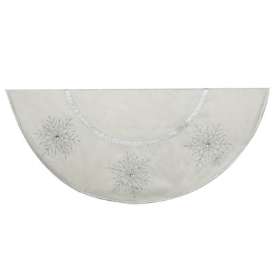 Kurt Adler 54" Ivory With Crystal Lace Snowflakes Tree Skirt