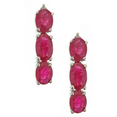 LIMITED QUANTITIES! Lead-glass Filled Ruby Diamond Accent 14K White Gold Drop Earrings