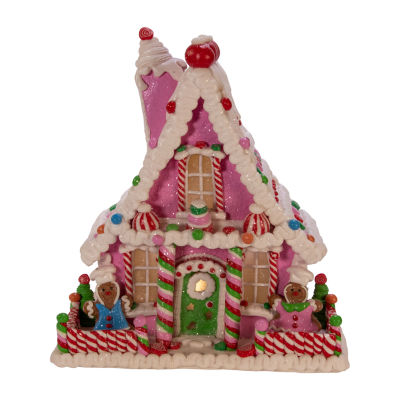 Kurt Adler 10-Inch Pink Battery-Operated Candy Led Gingerbread House Christmas Tabletop Decor