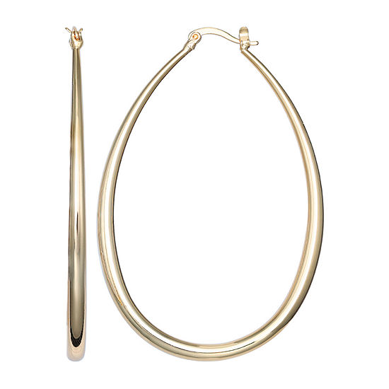 Silver Reflections Pure Silver Over Brass Pear Hoop Earrings