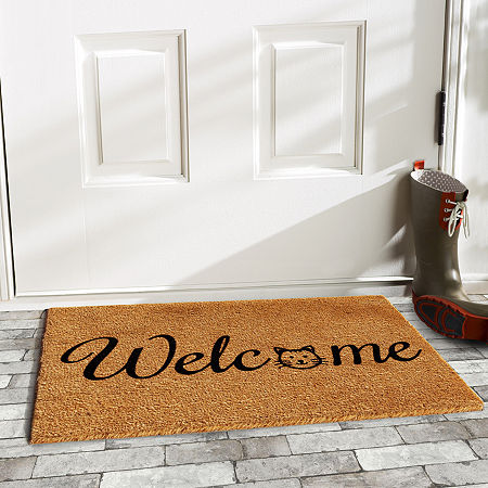 Calloway Mills Kitty Welcome Outdoor Rectangular Doormats, One Size, White