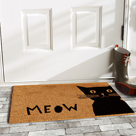 Calloway Mills Meow Outdoor Rectangular Doormats, One Size, White