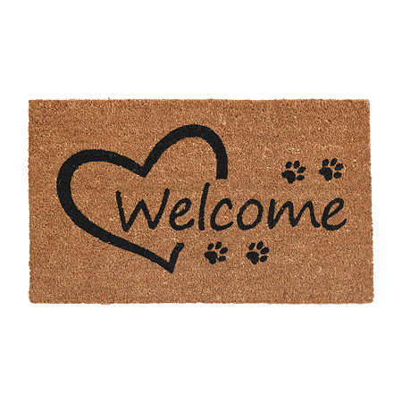 Calloway Mills Open Heart Paws Outdoor Rectangular Doormats, One Size, White