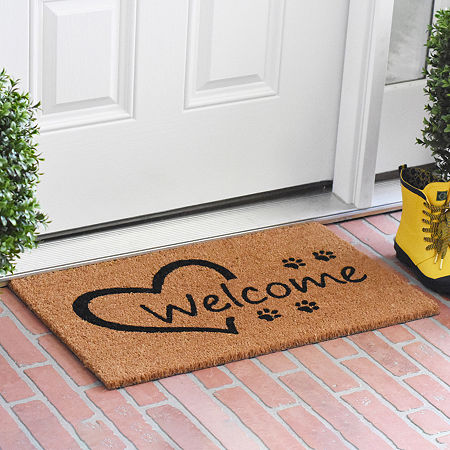 Calloway Mills Open Heart Paws Outdoor Rectangular Doormats, One Size, White