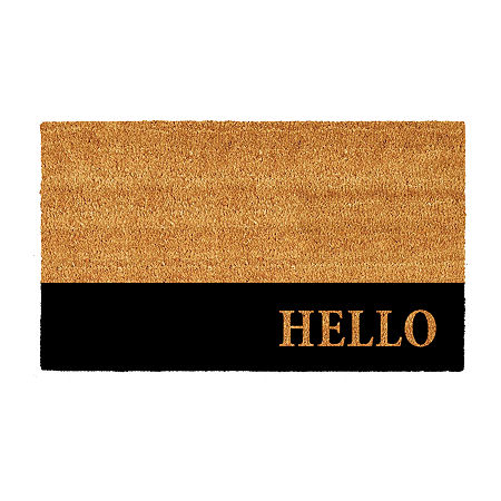 Calloway Mills Hello Black Stripe Outdoor Rectangular Doormats, One Size, White