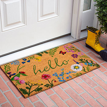 Natural Coir Hello Outdoor Rectangular Doormat 18 x 30