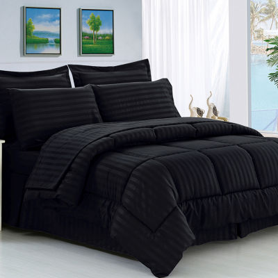 Elegant Comfort 8-Piece Complete Bedding Set Dobby Stripe - Wrinkle Resistant