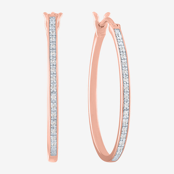 Limited Time Special! 1/10 CT. T.W. Genuine Diamond 14K Rose Gold Over Silver 25mm Hoop Earrings