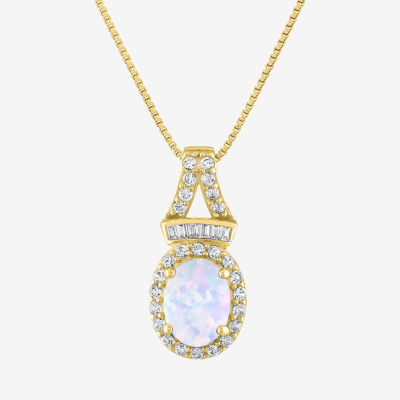 Womens Lab Created White Opal 14K Gold Over Silver 18 Inch Pendant Necklace