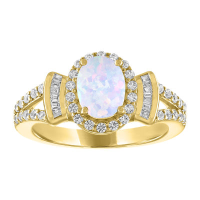 Womens Lab Created White Opal 14K Gold Over Silver Cocktail Ring