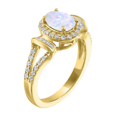 Womens Lab Created White Opal 14K Gold Over Silver Cocktail Ring