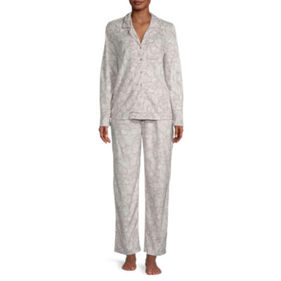Adonna Fleece Womens Petite Long Sleeve 2pc. Pant Pajama Set