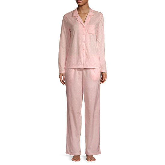 Adonna Fleece Womens Petite Long Sleeve 2-pc. Pant Pajama Set