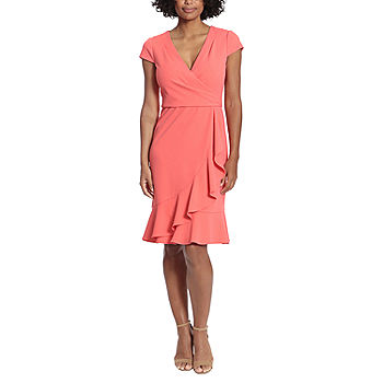 London Style Cap Sleeve Short Sleeve Fit + Flare Dress, Color: Coral -  JCPenney