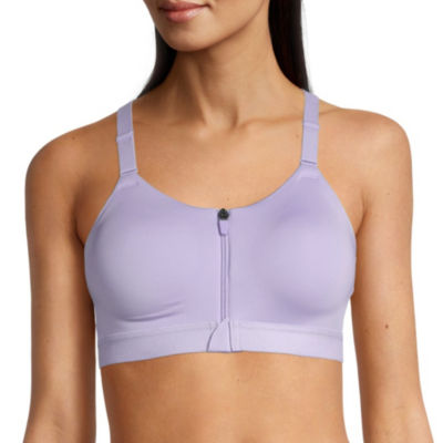 NEW Xersion Train High Support Sports Bra, Zip Front, Peach, Removable Pads,  1X