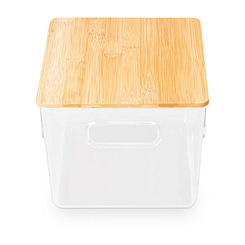 Clear Acrylic 3 Compartment Box BAMBOO Wood Lid STORAGE Container