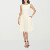Black Label by Evan-Picone Women's Plus Crew Neck Sleeveless Fit + Flare Dress | White | Plus 20w | Dresses Fit + Flare Dresses