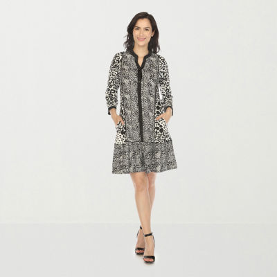 White Mark Womens 3/4 Sleeve Animal Shift Dress