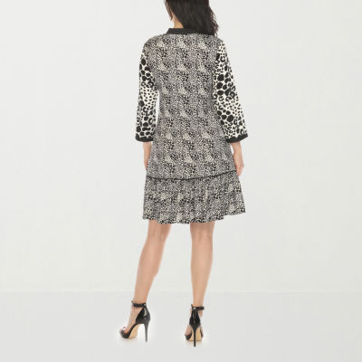 White Mark Womens 3/4 Sleeve Animal Shift Dress