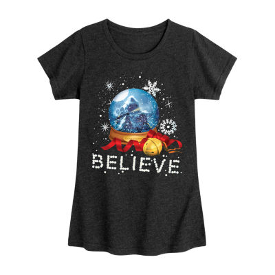 Believe Snowglobe Big Kid Girls Crew Neck Short Sleeve T-Shirt