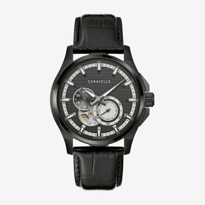 Caravelle Designed By Bulova Automatic Mens Black Leather Strap