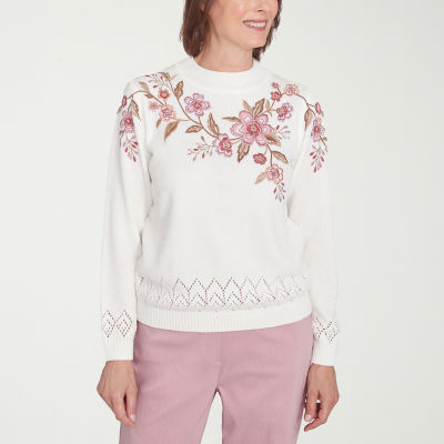 Alfred Dunner Telluride Womens Mock Neck Long Sleeve Floral Pullover Sweater