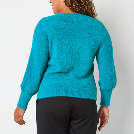 Thumbnail 2 of Liz Claiborne Tall Eyelash Womens Crew Neck Long Sleeve Pullover Sweater, Small Tall, Green