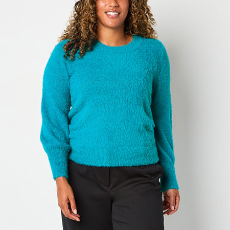 Image of Liz Claiborne Tall Eyelash Womens Crew Neck Long Sleeve Pullover Sweater, Small Tall, Green