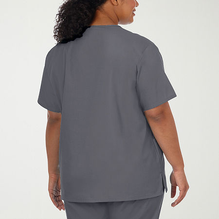 Fundamentals By White Swan 14700 2-Pocket Womens Plus V Neck Short Sleeve Scrub Top, 4x-large, Gray