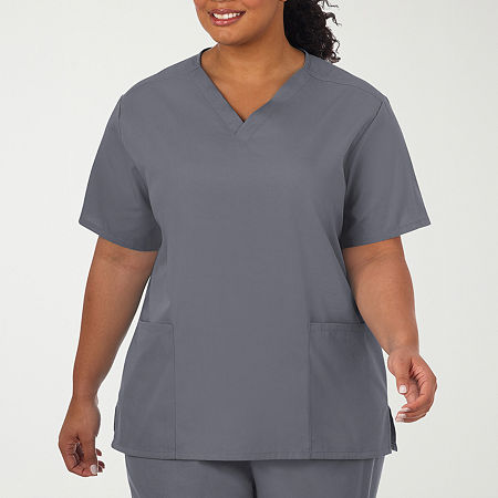 Fundamentals By White Swan 14700 2-Pocket Womens Plus V Neck Short Sleeve Scrub Top, 4x-large, Gray