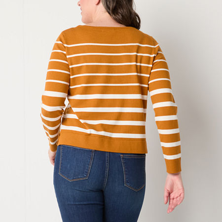 Liz Claiborne Womens Boat Neck Long Sleeve Striped Pullover Sweater, Petite X-small, Yellow