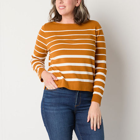 Liz Claiborne Womens Boat Neck Long Sleeve Striped Pullover Sweater, Petite X-small, Yellow