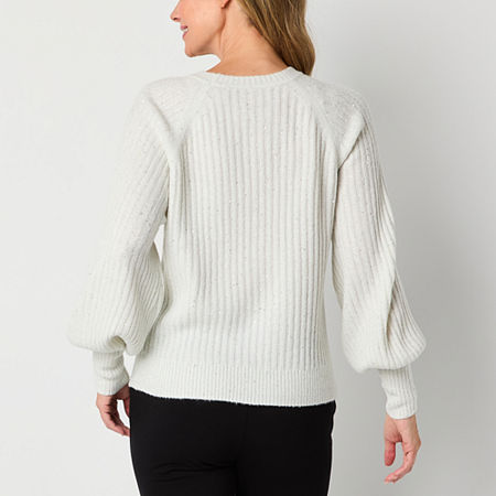 Liz Claiborne Womens Crew Neck Long Sleeve Pullover Sweater, Petite X-small, White