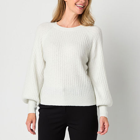 Liz Claiborne Womens Crew Neck Long Sleeve Pullover Sweater, Petite X-small, White