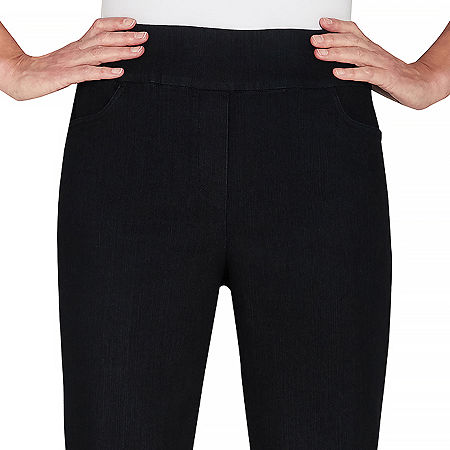 Alfred Dunner Classics Stretch Fabric Womens Mid Rise Straight Leg Jean, 18 Petite Short, Black