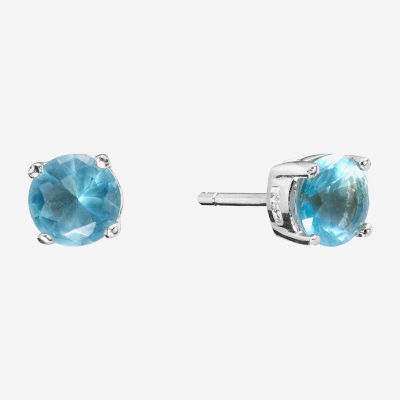 Silver Treasures Blue Cubic Zirconia Sterling Silver 7.1mm Stud Earrings