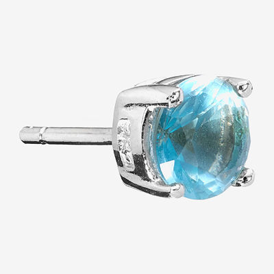 Silver Treasures Blue Cubic Zirconia Sterling Silver 7.1mm Stud Earrings