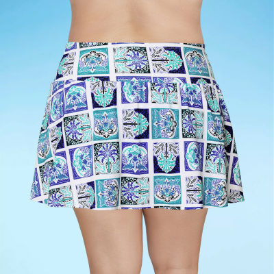 Liz Claiborne Womens Comfort Waistband Patchwork Plus Swim Skirt