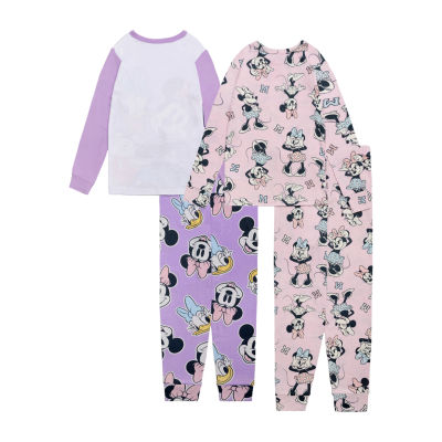 Disney Collection Little & Big Kid Girls Minnie Mouse Crew Neck Long Sleeve 4-pc. Pajama Sets