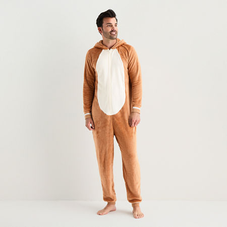 North Pole Trading Co . Reindeer Unisex Adult Plush Hooded Long Sleeve Matching Family One Piece Pajama In Brown