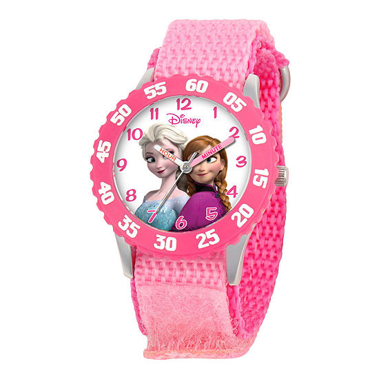 Disney Frozen Anna & Elsa Time Teacher Kids Pink Strap Watch