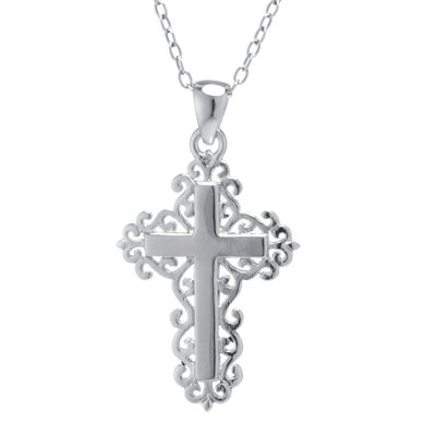 Silver Treasures Womens Cross 18 Inch Pendant Necklace