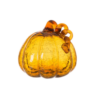 Glitzhome Amber Crackle Glass Pumpkin Thanksgiving Tabletop Decor