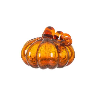 Glitzhome Amber Crackle Glass Pumpkin