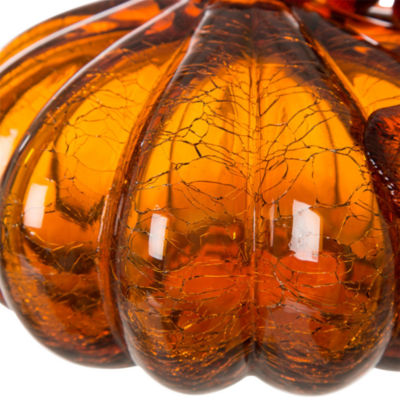 Glitzhome Amber Crackle Glass Pumpkin