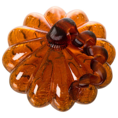 Glitzhome Amber Crackle Glass Pumpkin