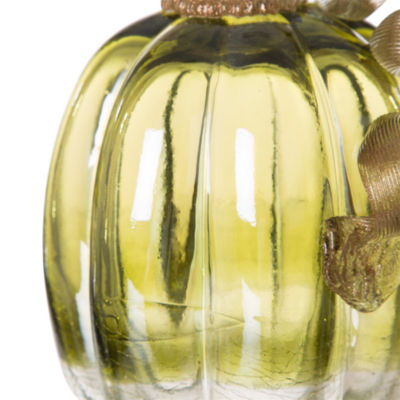 Glitzhome Green Crackle Glass Pumpkin Thanksgiving Tabletop Decor