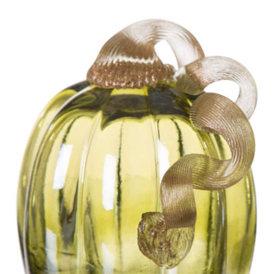 Glitzhome Green Crackle Glass Pumpkin Thanksgiving Tabletop Decor