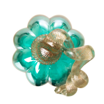 Glitzhome Turquoise Crackle Glass Pumpkin Thanksgiving Tabletop Decor